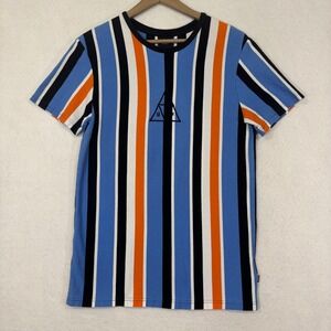 HUF T-shirt Mens Small Striped Regular Fit Embroidered Logo Skater Streetwear